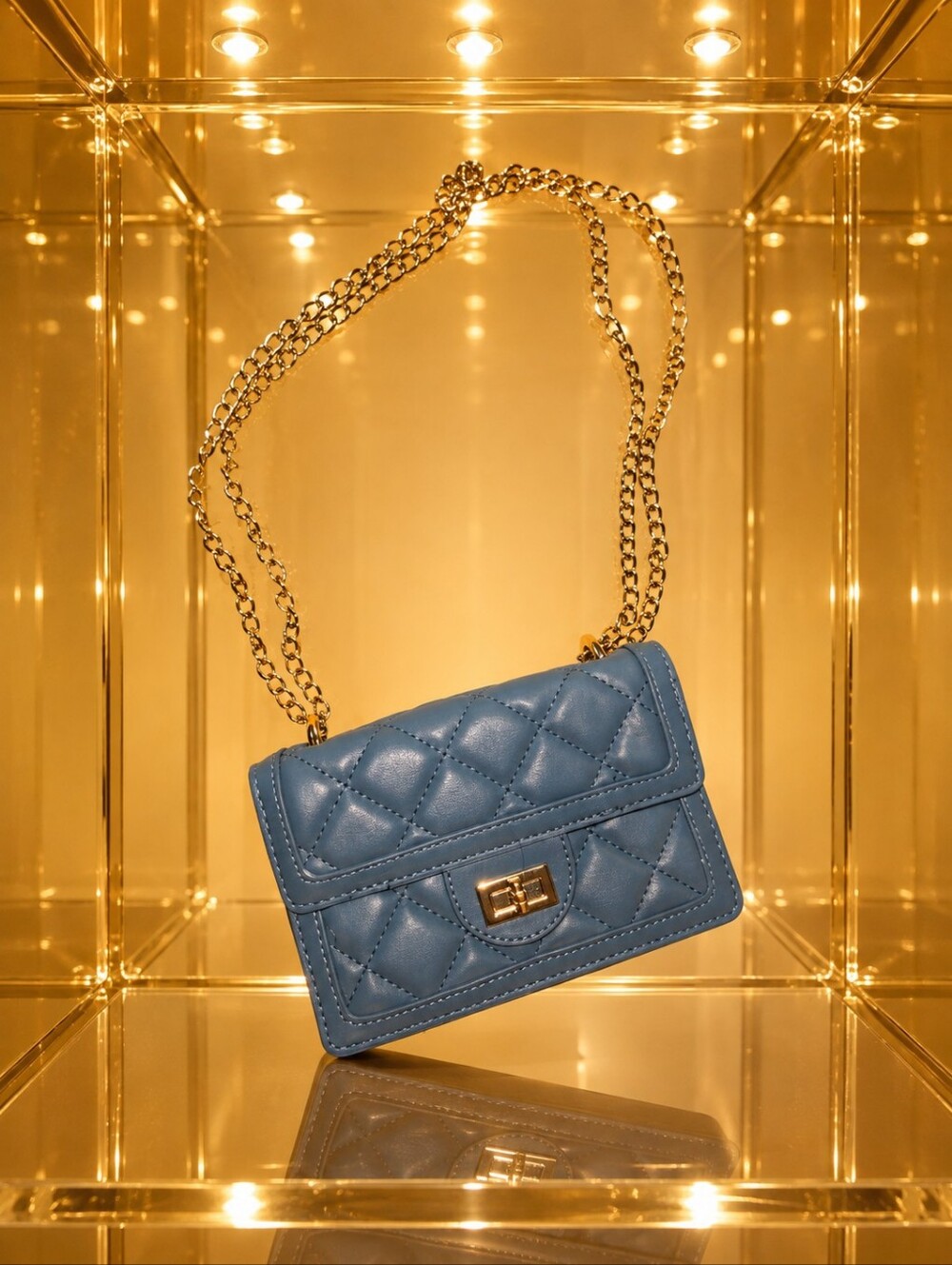 Quilted Blue Chain Crossbody Bag